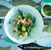 Schwertfisch mit Gemüse und grüner Spargelsauce