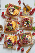 Puff pastry tartlet with vanilla pudding and fresh summer fruit
