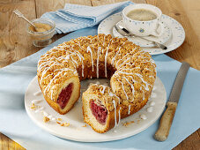 Streusel bundt cake with cherries and nuts