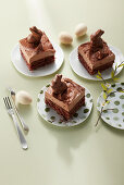 Chocolate mousse slice with bunnies