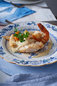 Pan fried fish with shrimp and fennel