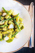 Trofie al Pesto alla Genovese (Pasta with pesto, potatoes, and green beans, Genoa, Italy)