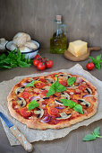 Pizza with mushrooms and vegetables