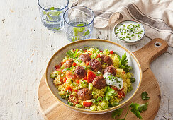 Couscous salad with veal meatballs