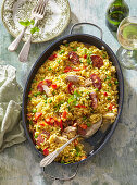 Chicken paella with sausage