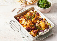 Oven-baked chicken with beetroot
