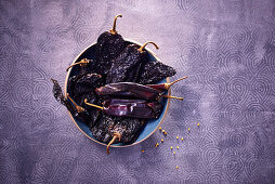 Assorted dried chilies: Mulato, Guajillo, Ancho and Pasilla