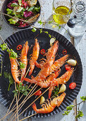 Grilled prawns on skewers