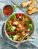 Grilled halloumi cheese salad