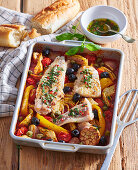 Baked cod with vegetables and gremolata