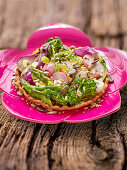 Mini tart with spring vegetables