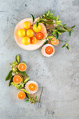 Blood oranges with leaves