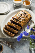 Mocha cake with latte glaze and chocolate chips