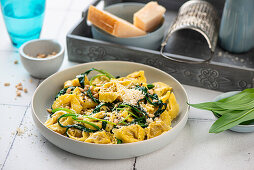 Wild garlic ravioli with parmesan cheese