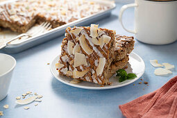 Oatmeal bar with coconut flakes