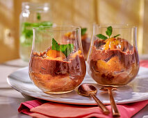 Chocolate mousse with roasted mirabelle plums