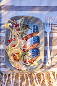 Marinated mackerel fillet with lemon and fennel salad and pomegranate vinaigrette