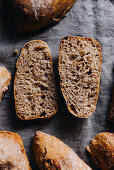 Sourdough baguette rolls made from smoked spelt flour