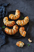 Pogaça (Turkish-style bread roll) with feta and parsley filling