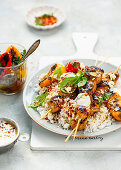 Grilled chicken and rice bowl with tzatziki
