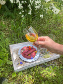 Beetroot pancakes with edible flowers