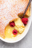 Lemon Pudding with Fresh Raspberries