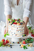 Milkmaid cake with summer berries