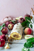 Apple roulade with apple sauce filling