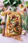 Pizza with apple, bacon and sage