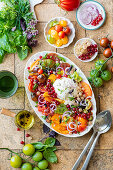 Tomato burrata salad with redcurrants