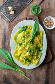 Wild garlic ravioli