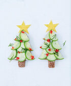 Cucumber sandwiches in the shape of Christmas trees