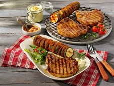 Grilled chops with zucchini skewers