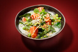 Thai poultry broth with salmon and glass noodles