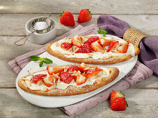 Berry pizza with lime mascarpone and strawberries