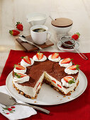 Fruity tiramisu cake with strawberries
