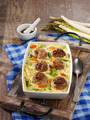 Creamy meatball stew with asparagus