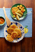 Vegetarian vegetable schnitzel 'Viennese style' with curry ketchup
