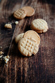 Peanut butter cookies on a rustic wooden table