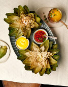 Artichokes with three different dips