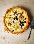 French goat's cheese and grape quiche made from filo pastry