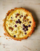 French goat's cheese and grape quiche made from filo pastry