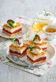 Sponge cake slices with plums