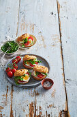 Choux pastry sandwiches with eggs and ham