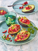 Avocados filled with beetroot salsa
