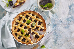 Lattice topped blackberry pie