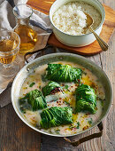 Cod wrapped in chard with rice