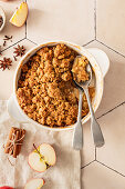 Apple crumble with oat flake topping