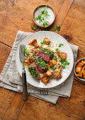 Steak with risotto and chanterelles