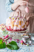 Pink meringue cake for Easter
